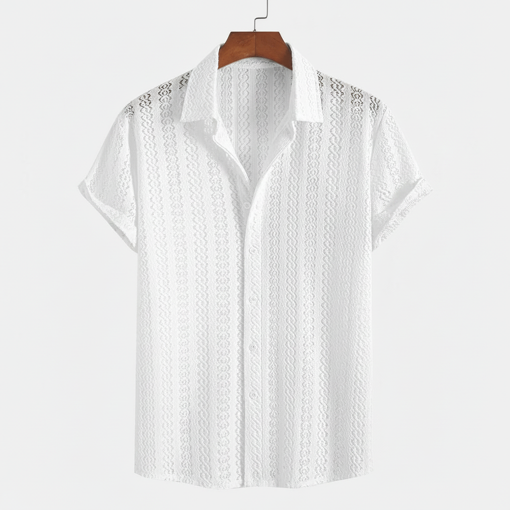 Knitted Knit Button Down Short Sleeve Shirt For Men