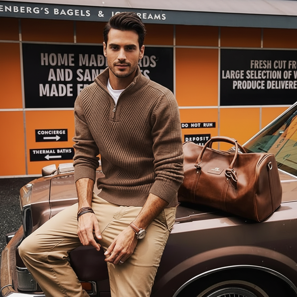 Mens Quarter Zip Pullover Sweaters Casual Slim Fit Knit Texture Sweater