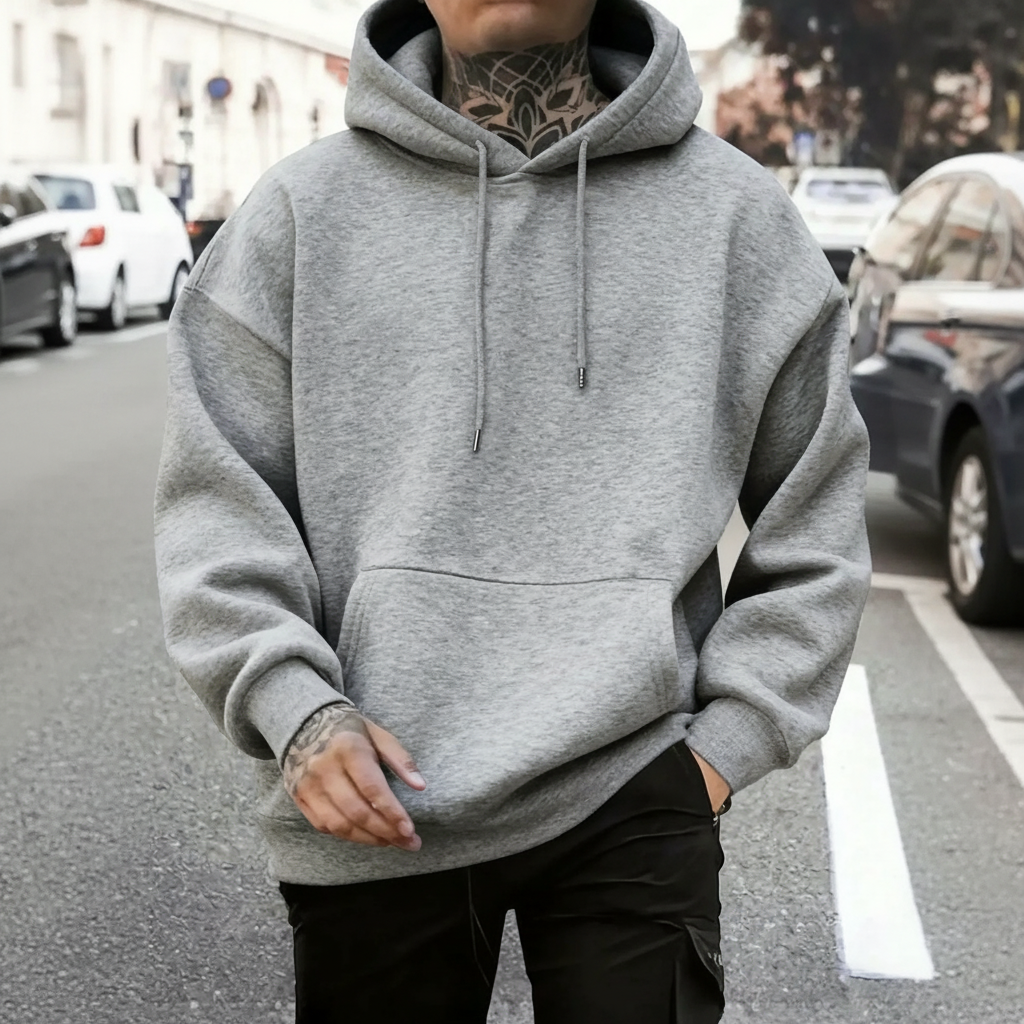Rose Print Hoodie With Kangaroo Pocket For Men