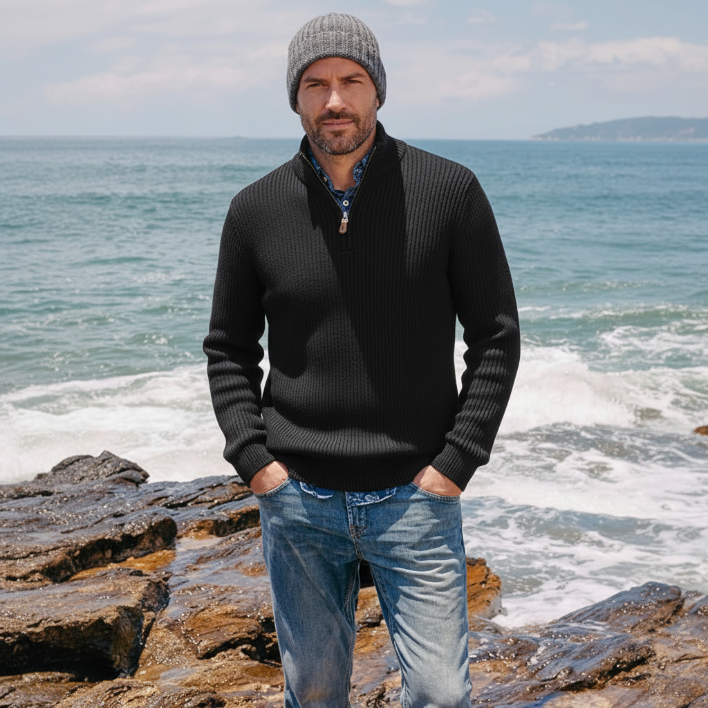 Mens Quarter Zip Sweater Slim Fit Casual Pullover Sweater Mock Neck Polo Sweaters