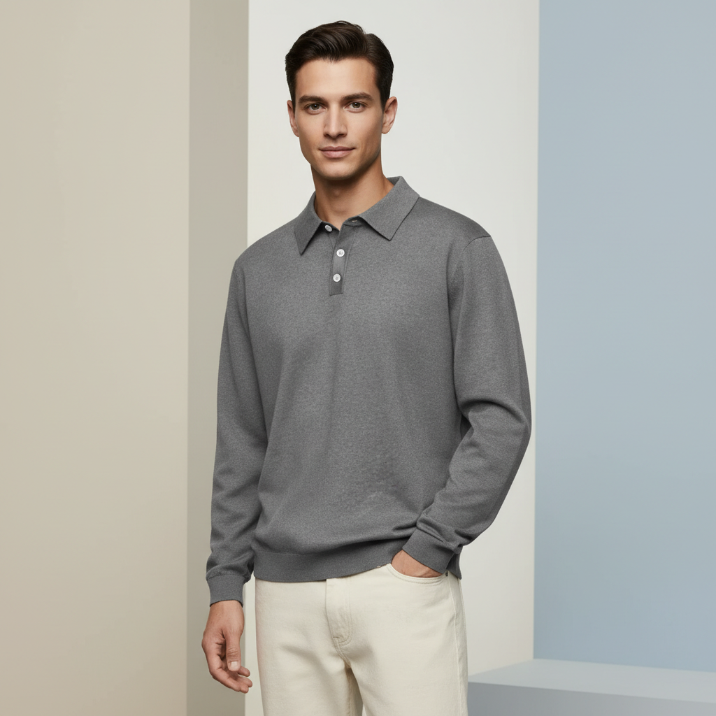Fine Gauge Cashmere Polo Shirt For Men