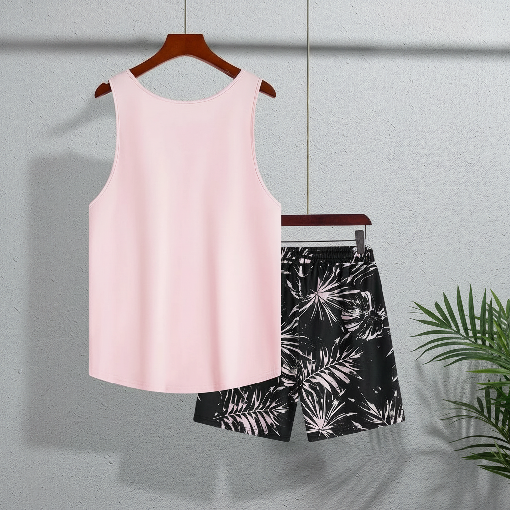 Tree Printed Tank Top And Shorts Set For Men