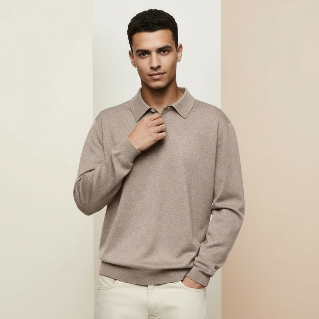 Fine Gauge Cashmere Polo Shirt For Men