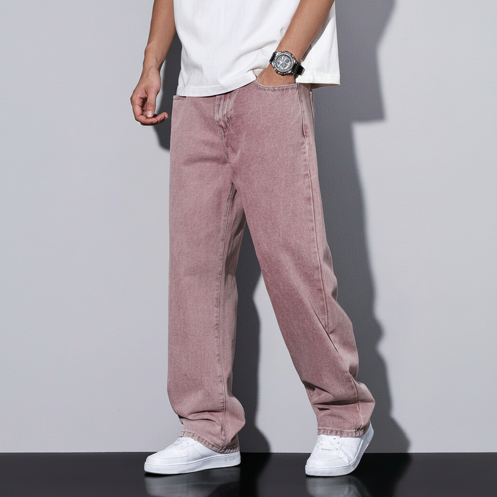 Loose Slant Pocket Baggy Straight Jeans