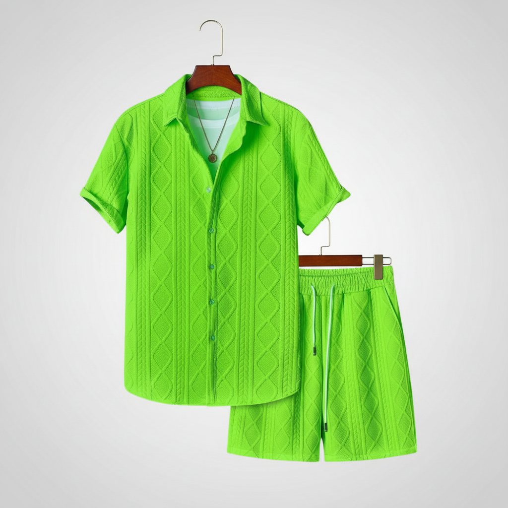 Vacation Themed Casual Style Short Sleeve Shirt And Shorts Set For Men