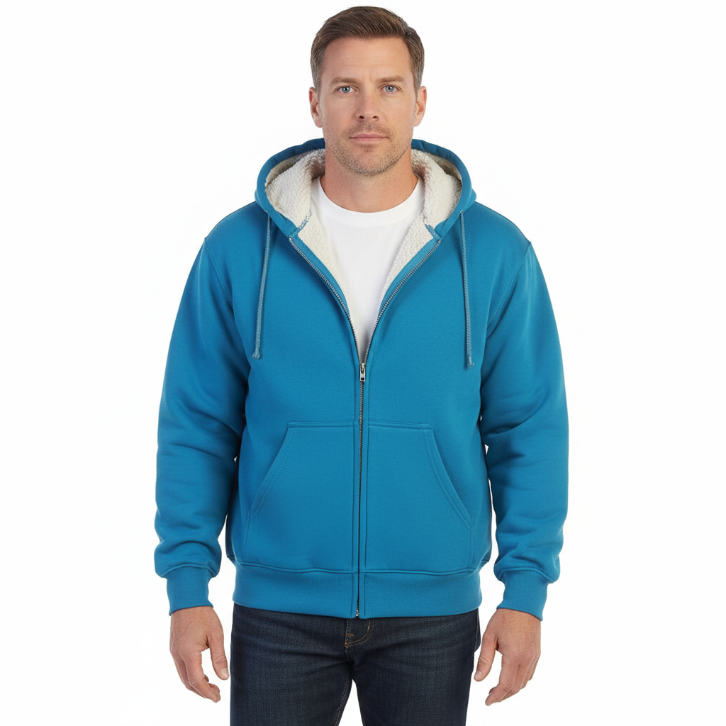 Men Soft Heavyweight Sherpa Lined Fleece Hoodie Jacket