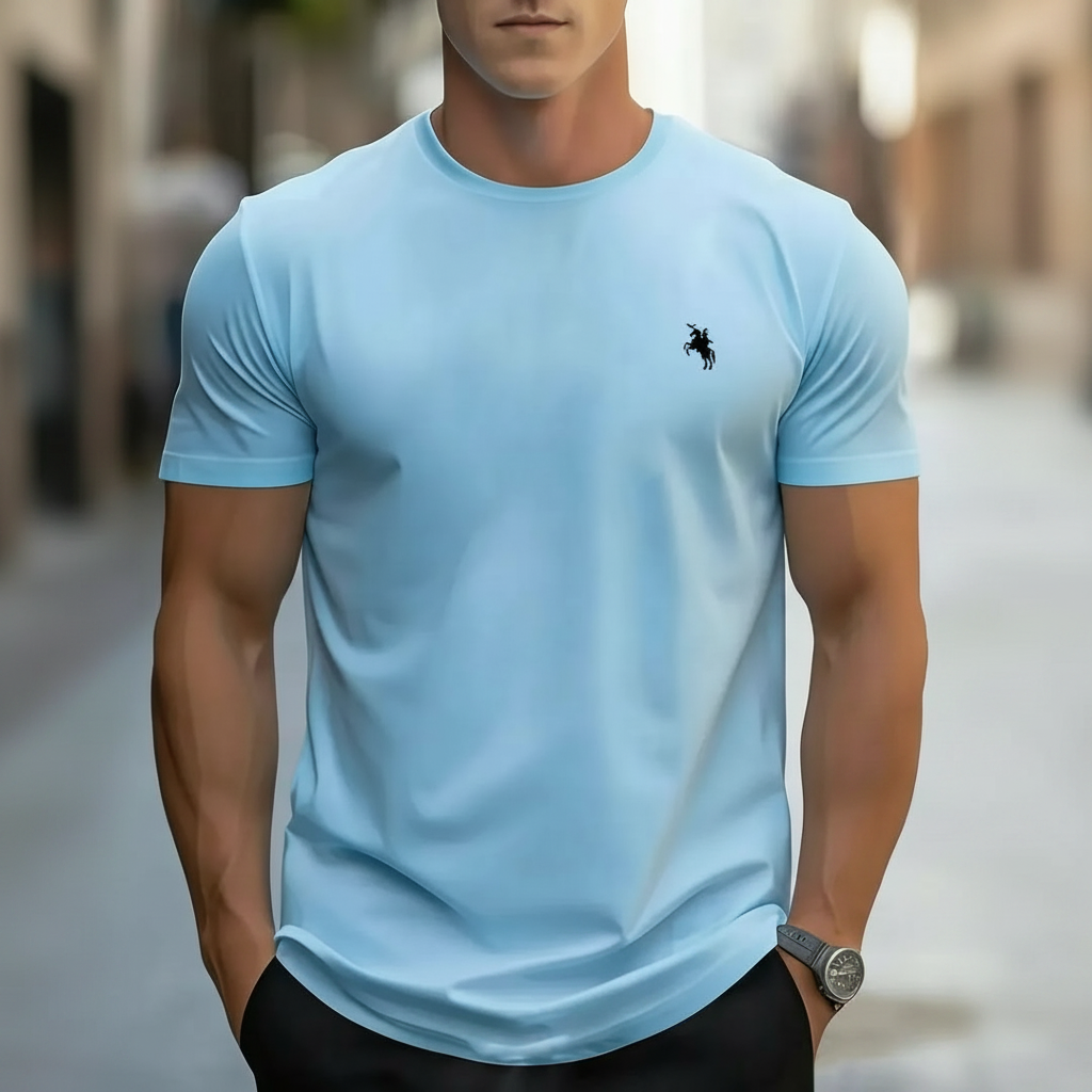 Simple Printed Crew Short Sleeve Cotton Blend T Shirt For Men