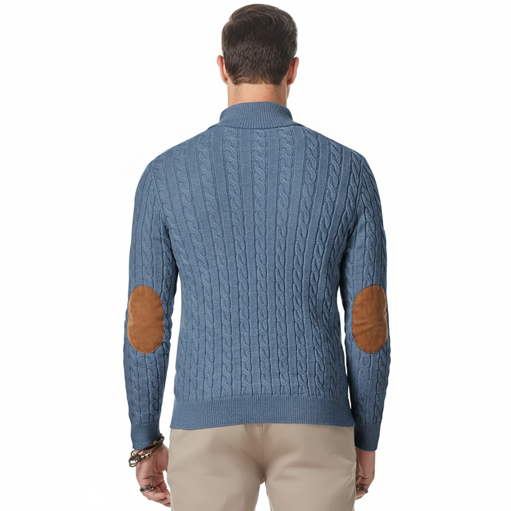 Cable Knit Stand Collar Button Pullover