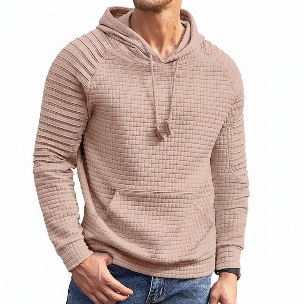  Waffle Knit Hooded Sweatshirt With Drawstring