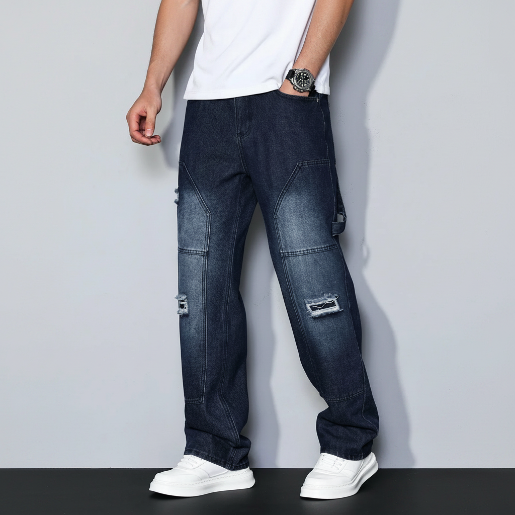 Simple Ripped Pocket Jeans Regular Fit Mid Rise For Men