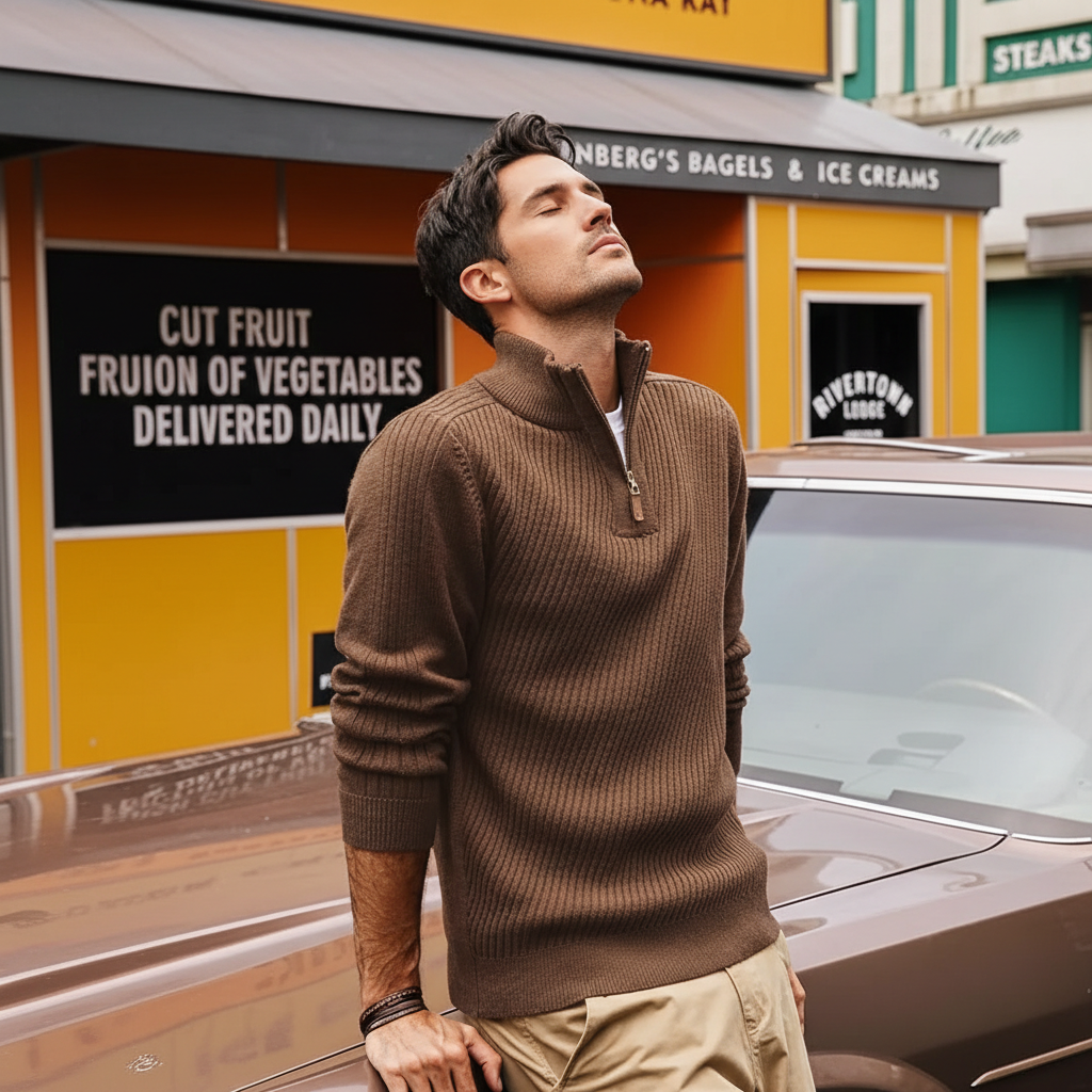 Mens Quarter Zip Pullover Sweaters Casual Slim Fit Knit Texture Sweater