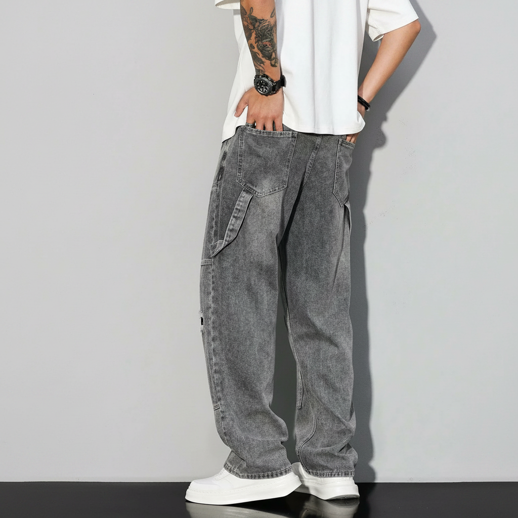 Simple Ripped Pocket Jeans Regular Fit Mid Rise For Men