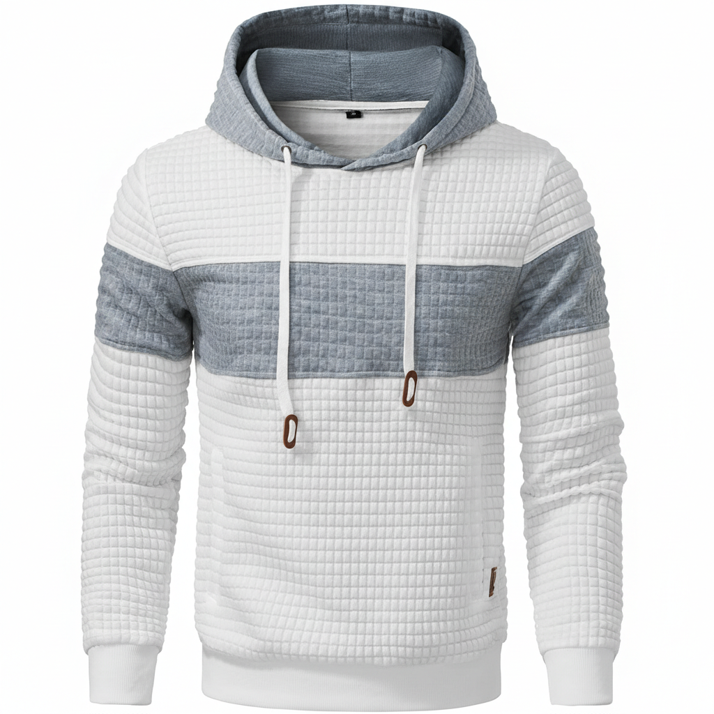 Men Sweatshirts Long Sleeve Pullover Patchwork Plaid Jacquard Hoodie Casual Drawstring Hoody Top