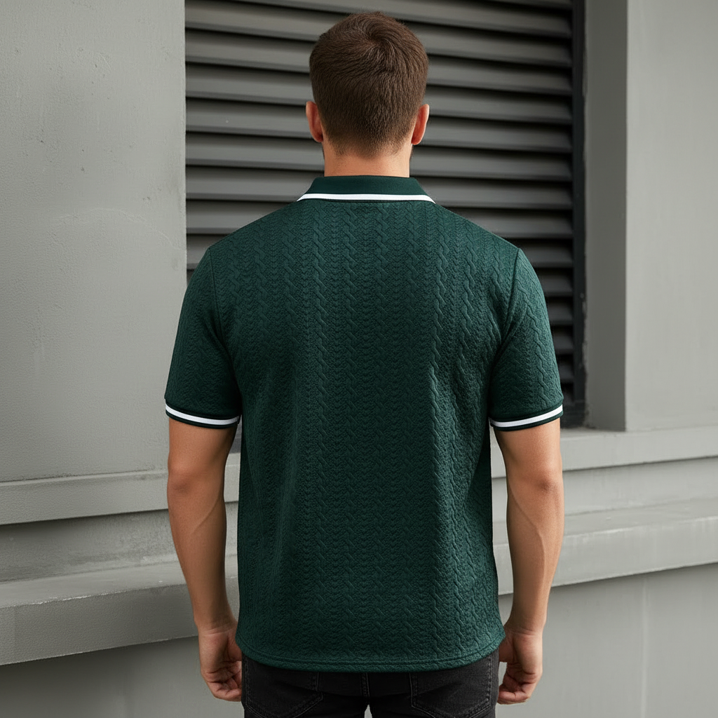 Contrast Color Short Sleeve Knitted Polo Shirt For Men