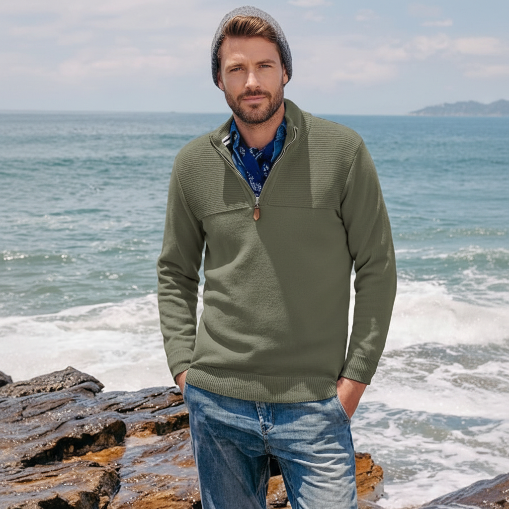 Mens Quarter Zip Sweater Slim Fit Casual Pullover Sweater Mock Neck Polo Sweaters