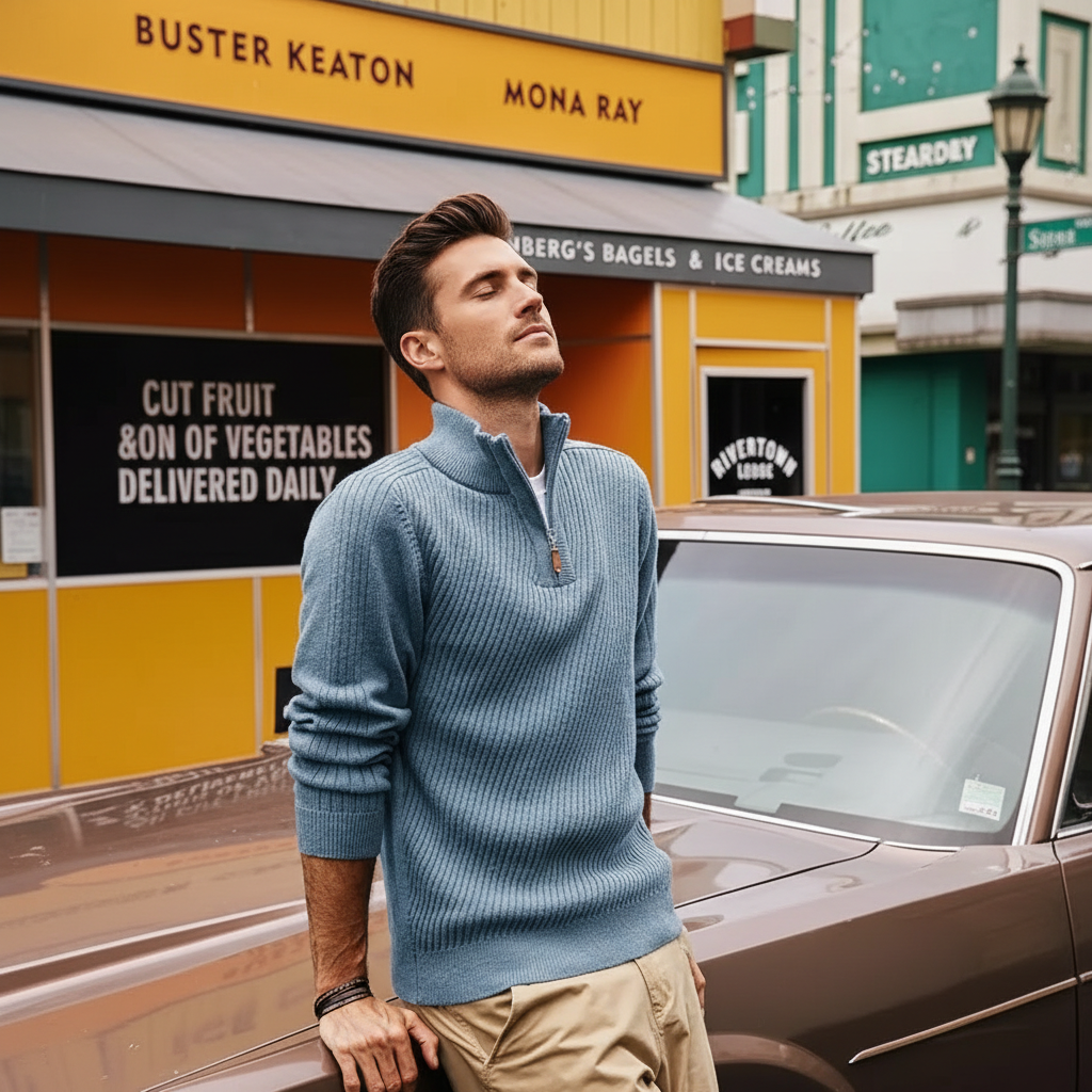 Mens Quarter Zip Pullover Sweaters Casual Slim Fit Knit Texture Sweater