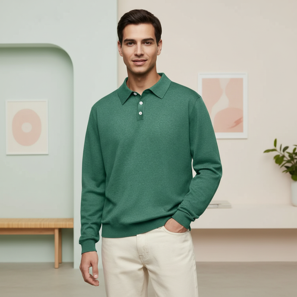 Fine Gauge Cashmere Polo Shirt For Men