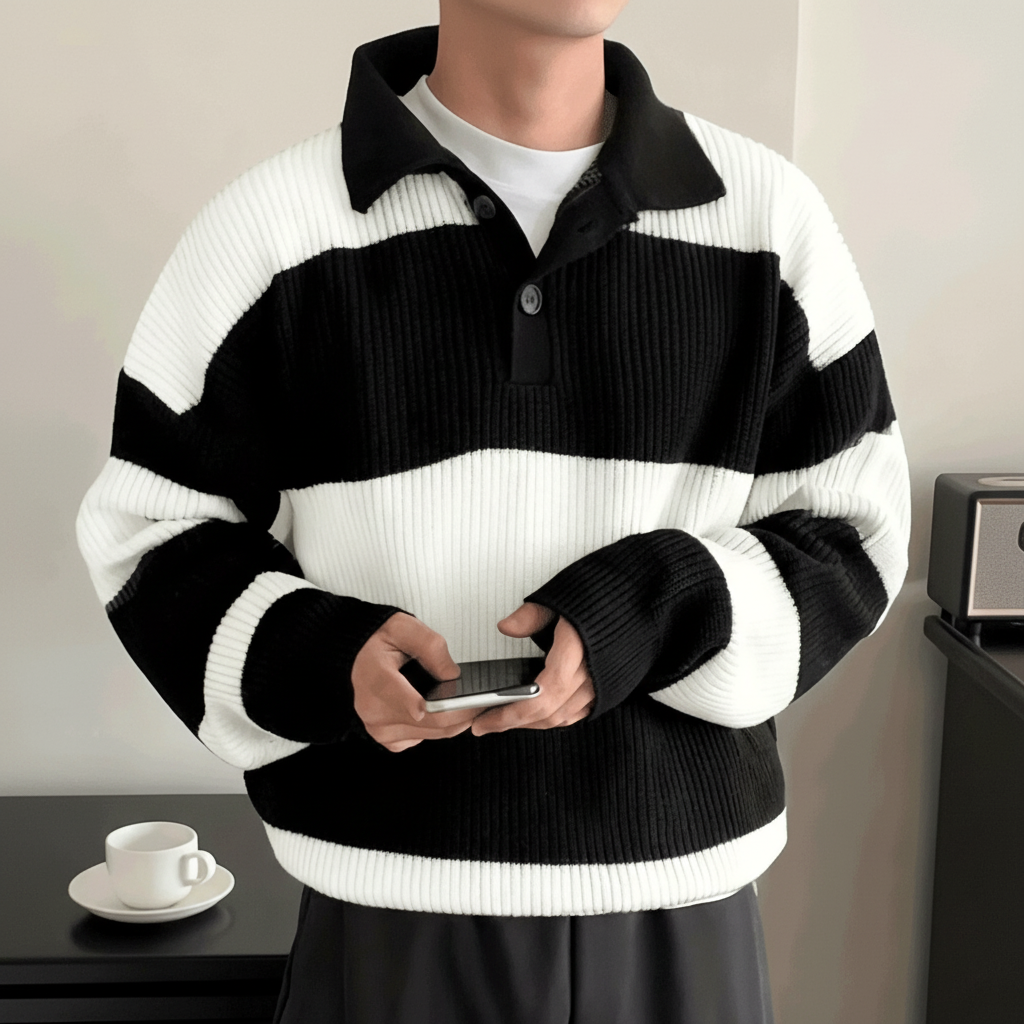 Plus Size American Street Style Striped Pullover Knit Sweater For Men