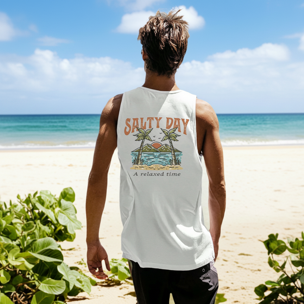 Coastal Summer Vacation Tree Print Tank Top For Men