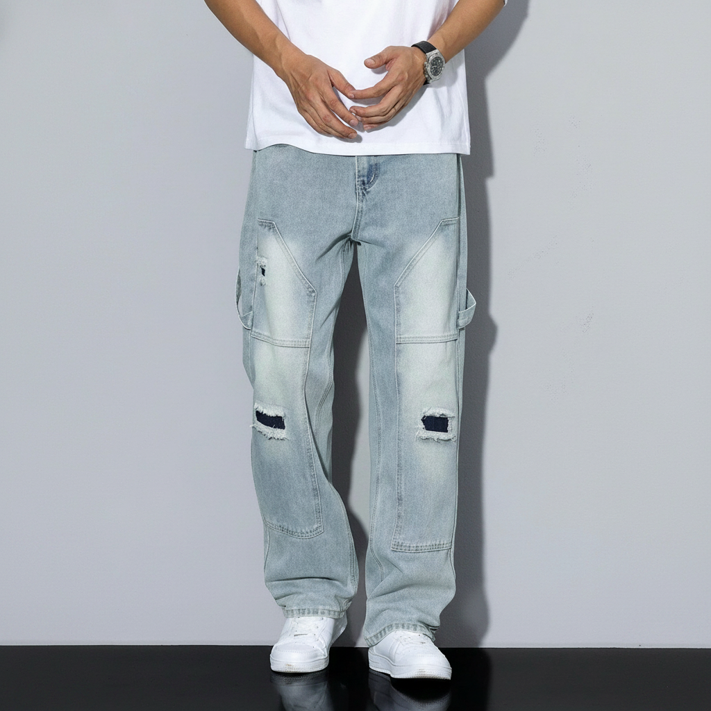 Simple Ripped Pocket Jeans Regular Fit Mid Rise For Men