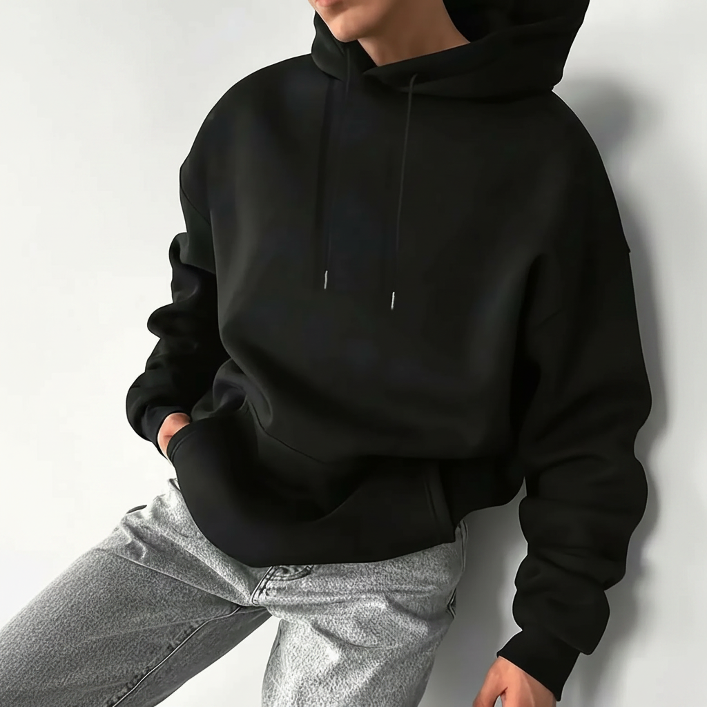 Rose Print Hoodie With Kangaroo Pocket For Men
