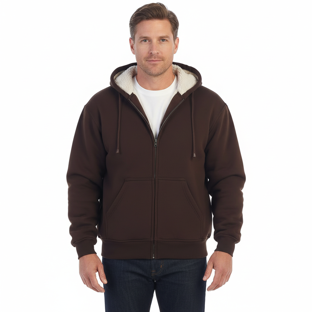 Men Soft Heavyweight Sherpa Lined Fleece Hoodie Jacket