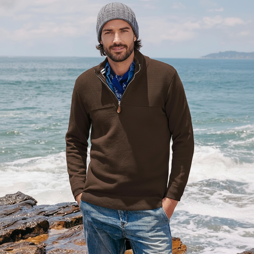 Mens Quarter Zip Sweater Slim Fit Casual Pullover Sweater Mock Neck Polo Sweaters