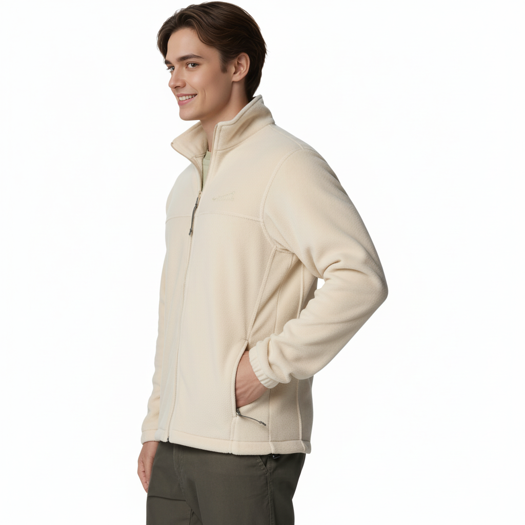 Full Zip Fleece Jacket With Zippered Pockets For Men