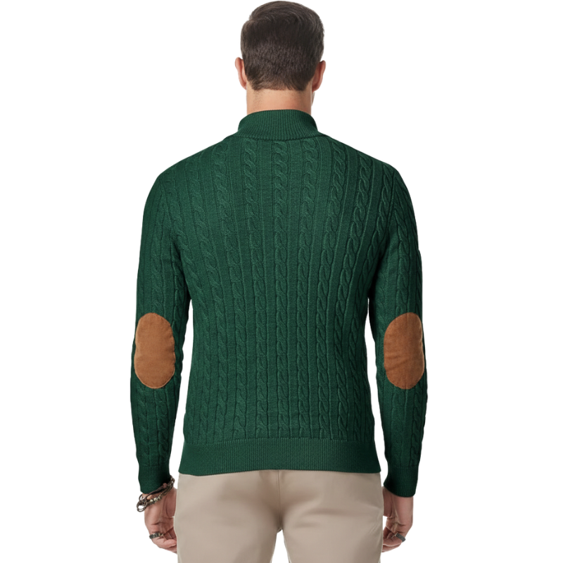 Cable Knit Stand Collar Button Pullover