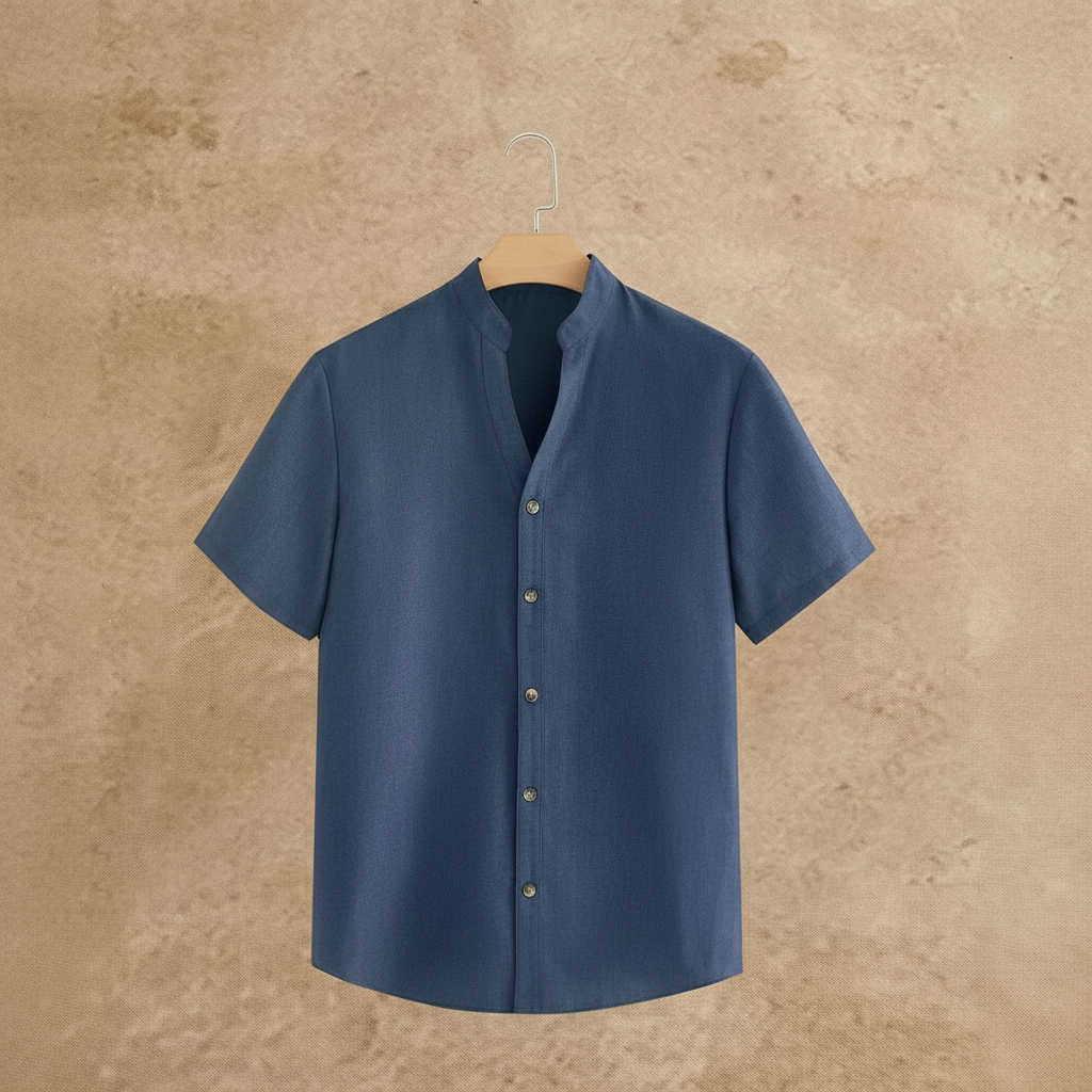Solid Button Half Placket Short Sleeve Linen Shirt And Pants Set For Men