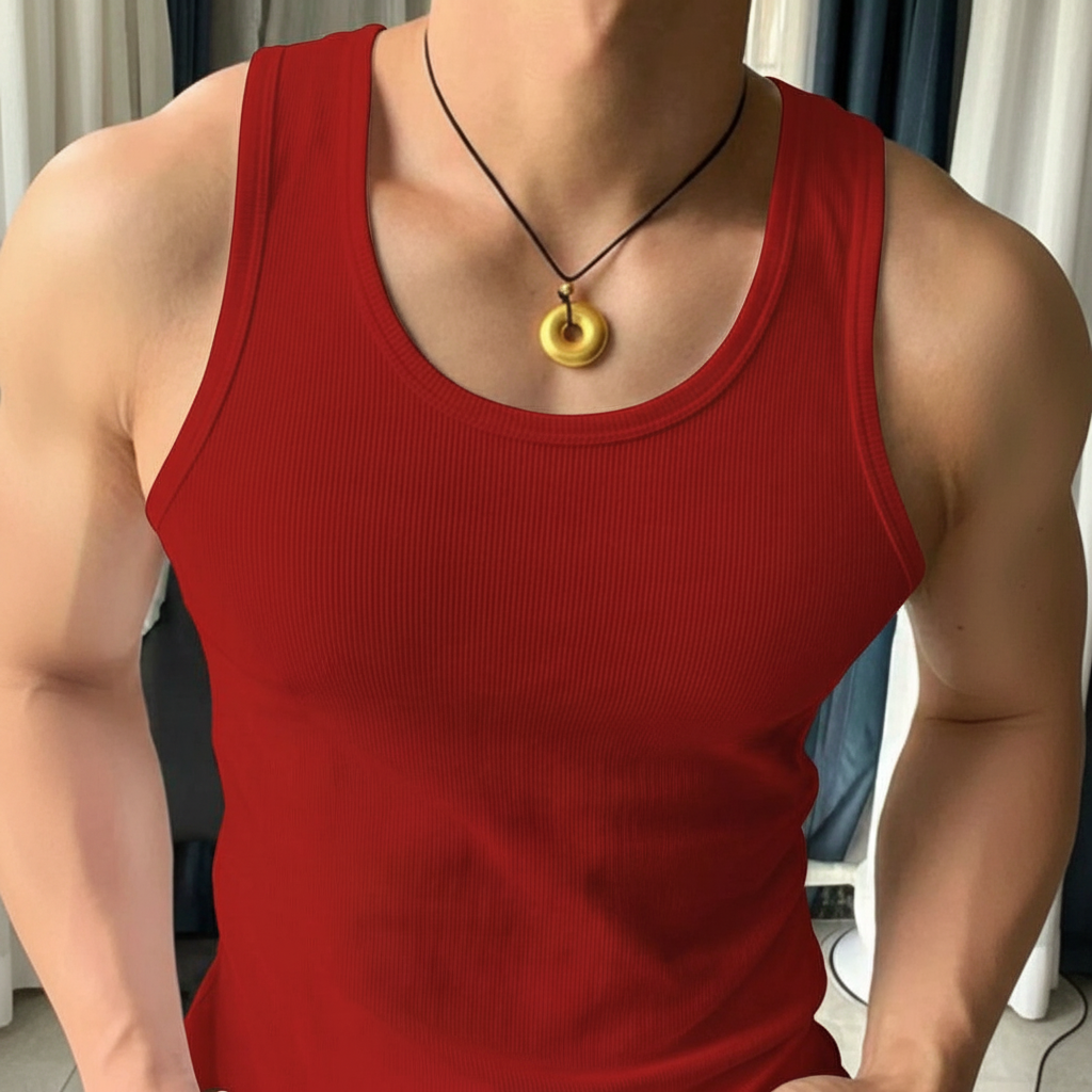 Solid Color Ribbed Casual Vest For Men