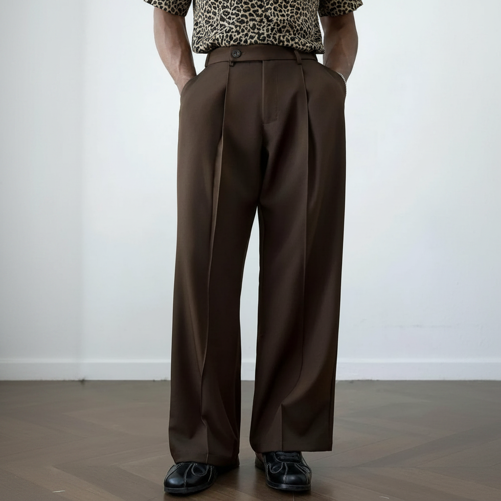 Wrinkle Resistant Wide Polyester Woven Trousers For Men