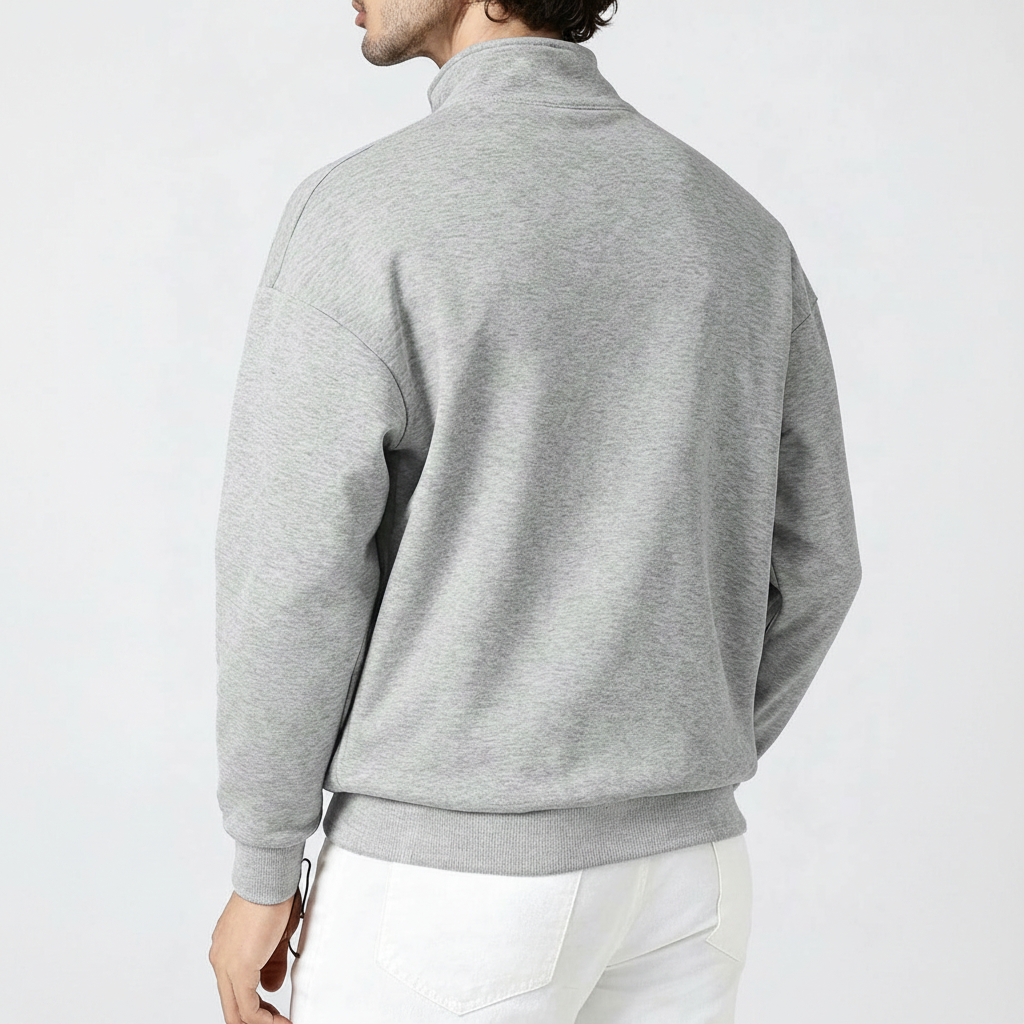 Stand Collar Zipper Half Placket Long Sleeve Sweatshirt For Men