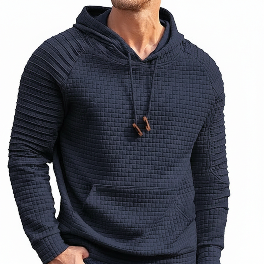  Waffle Knit Hooded Sweatshirt With Drawstring