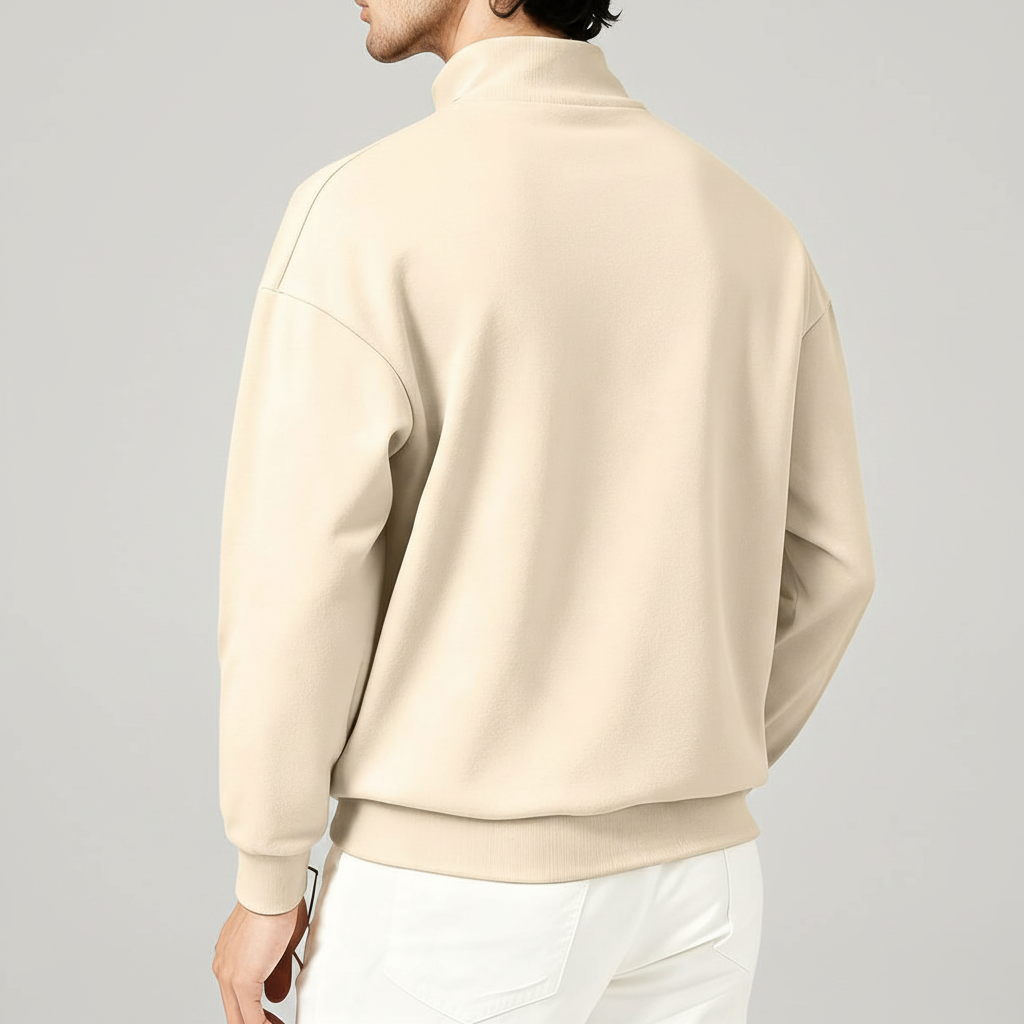 Stand Collar Zipper Half Placket Long Sleeve Sweatshirt For Men