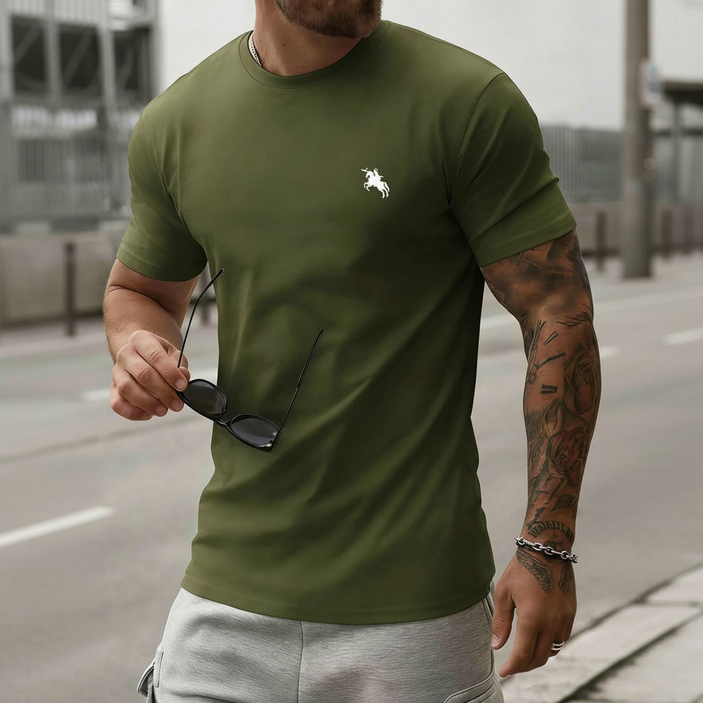 Simple Printed Crew Short Sleeve Cotton Blend T Shirt For Men