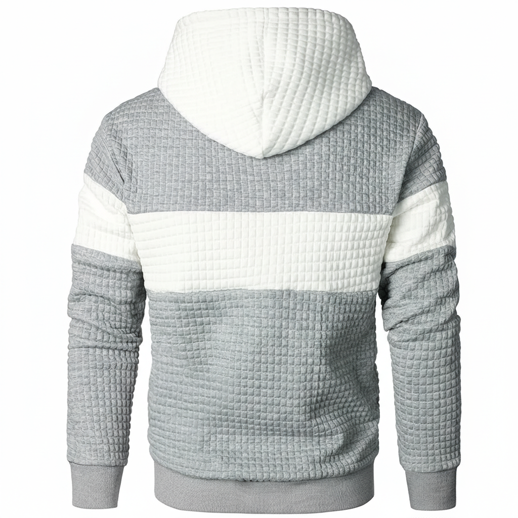 Men Sweatshirts Long Sleeve Pullover Patchwork Plaid Jacquard Hoodie Casual Drawstring Hoody Top