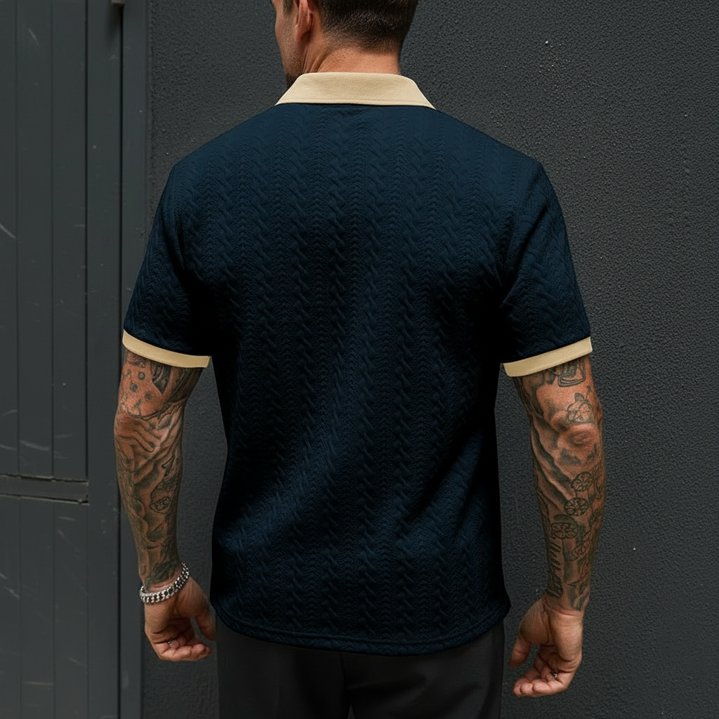 Contrast Color Short Sleeve Knitted Polo Shirt For Men
