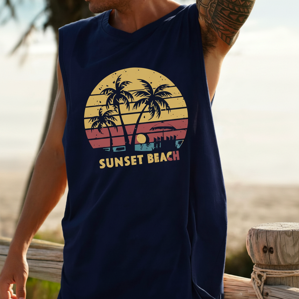 Coastal Summer Vacation Tree Print Tank Top For Men