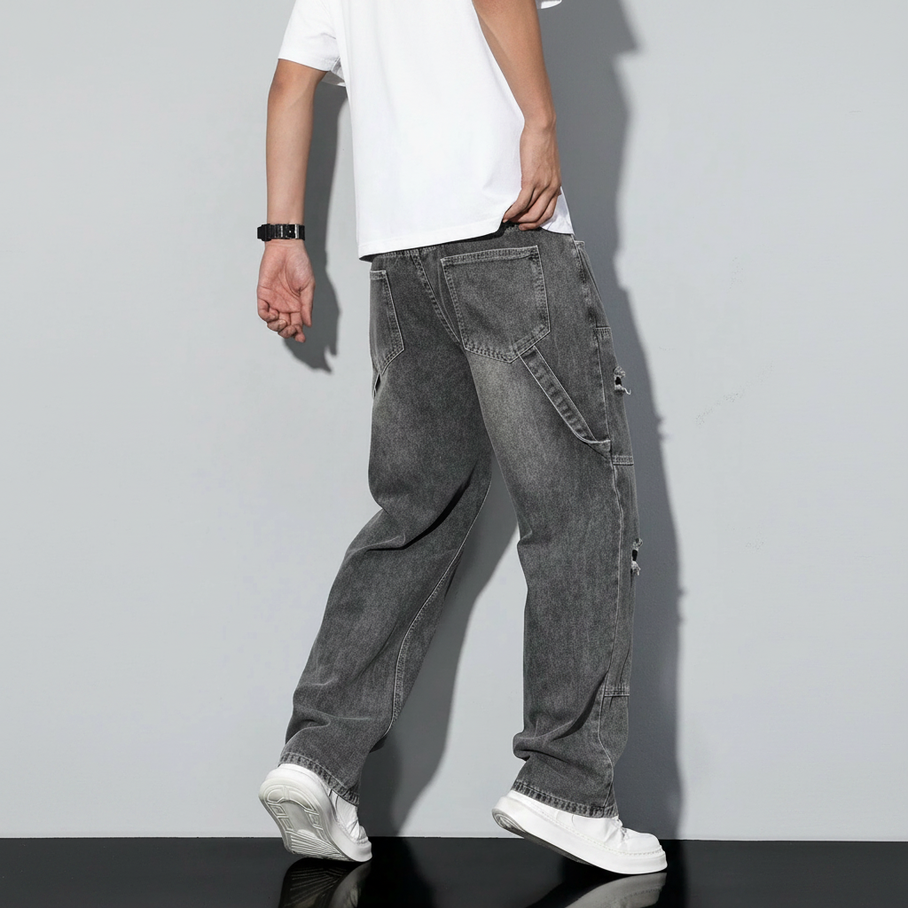Simple Ripped Pocket Jeans Regular Fit Mid Rise For Men