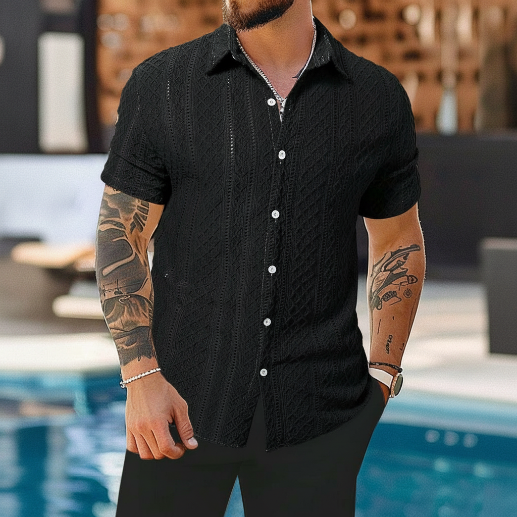 Knitted Argyle Short Sleeve T Shirt For Men