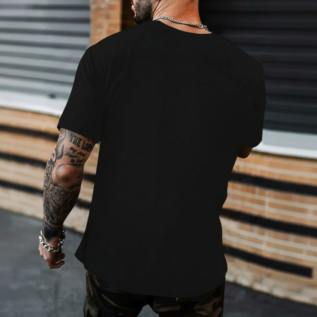 Simple Printed Crew Short Sleeve Cotton Blend T Shirt For Men