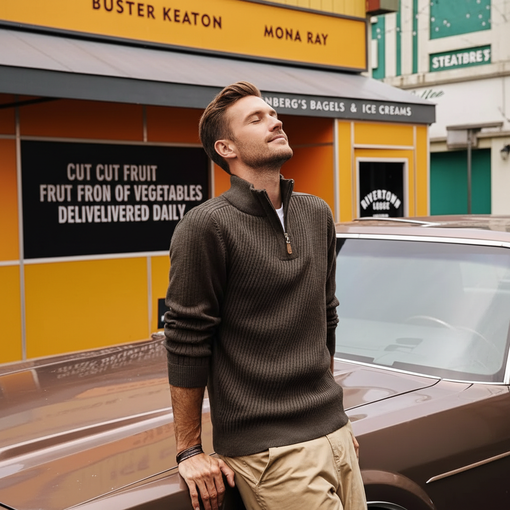 Mens Quarter Zip Pullover Sweaters Casual Slim Fit Knit Texture Sweater