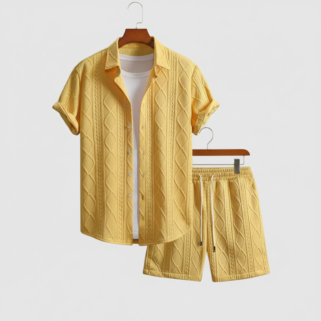 Vacation Themed Casual Style Short Sleeve Shirt And Shorts Set For Men