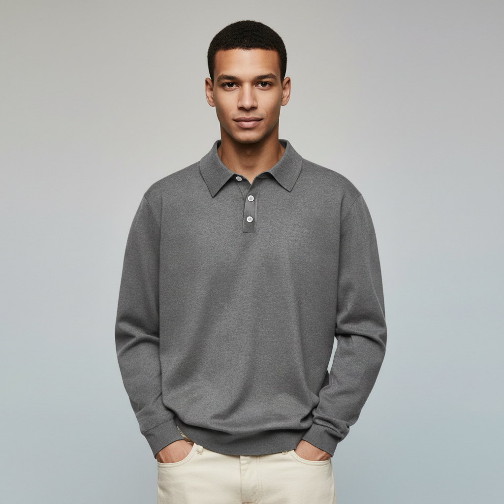 Cashmere Blend Lapel Polo Shirt For Men