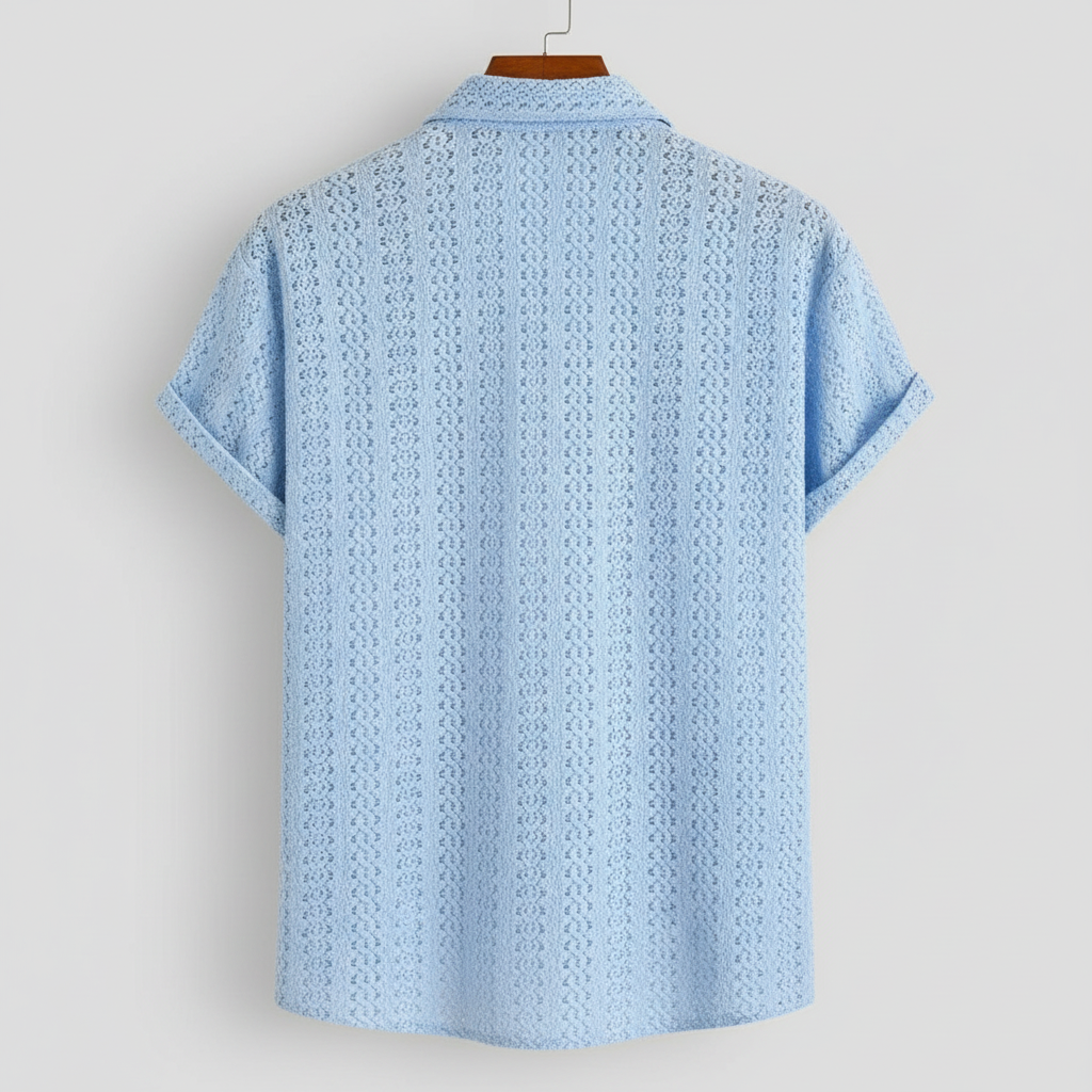 Knitted Knit Button Down Short Sleeve Shirt For Men