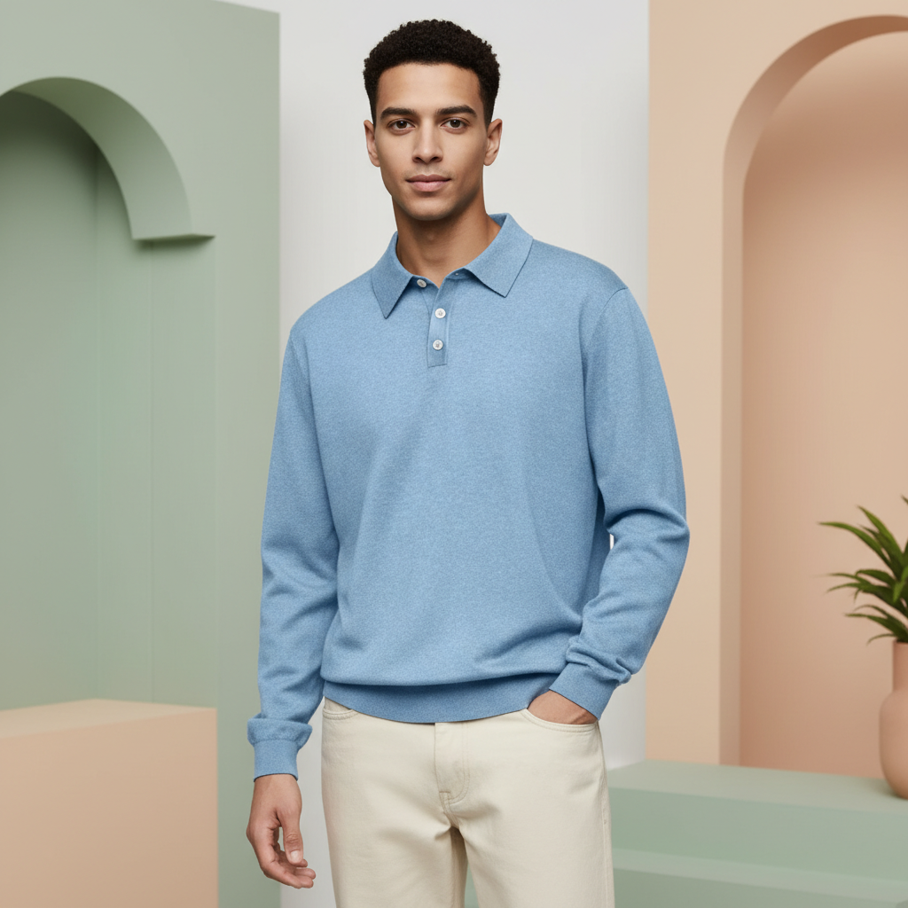 Fine Gauge Cashmere Polo Shirt For Men