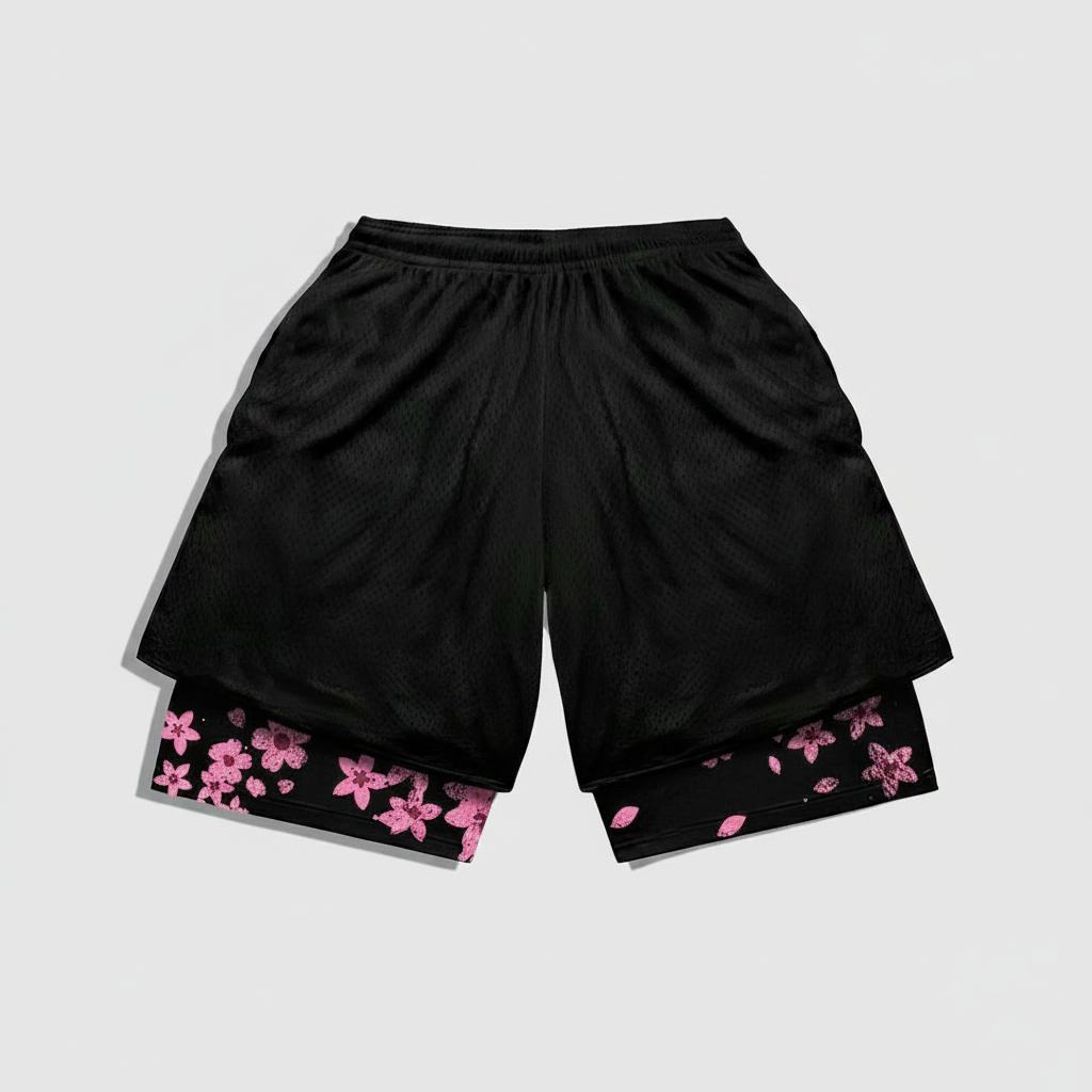 Anime Branch Print Drawstring Double Layer Casual Shorts