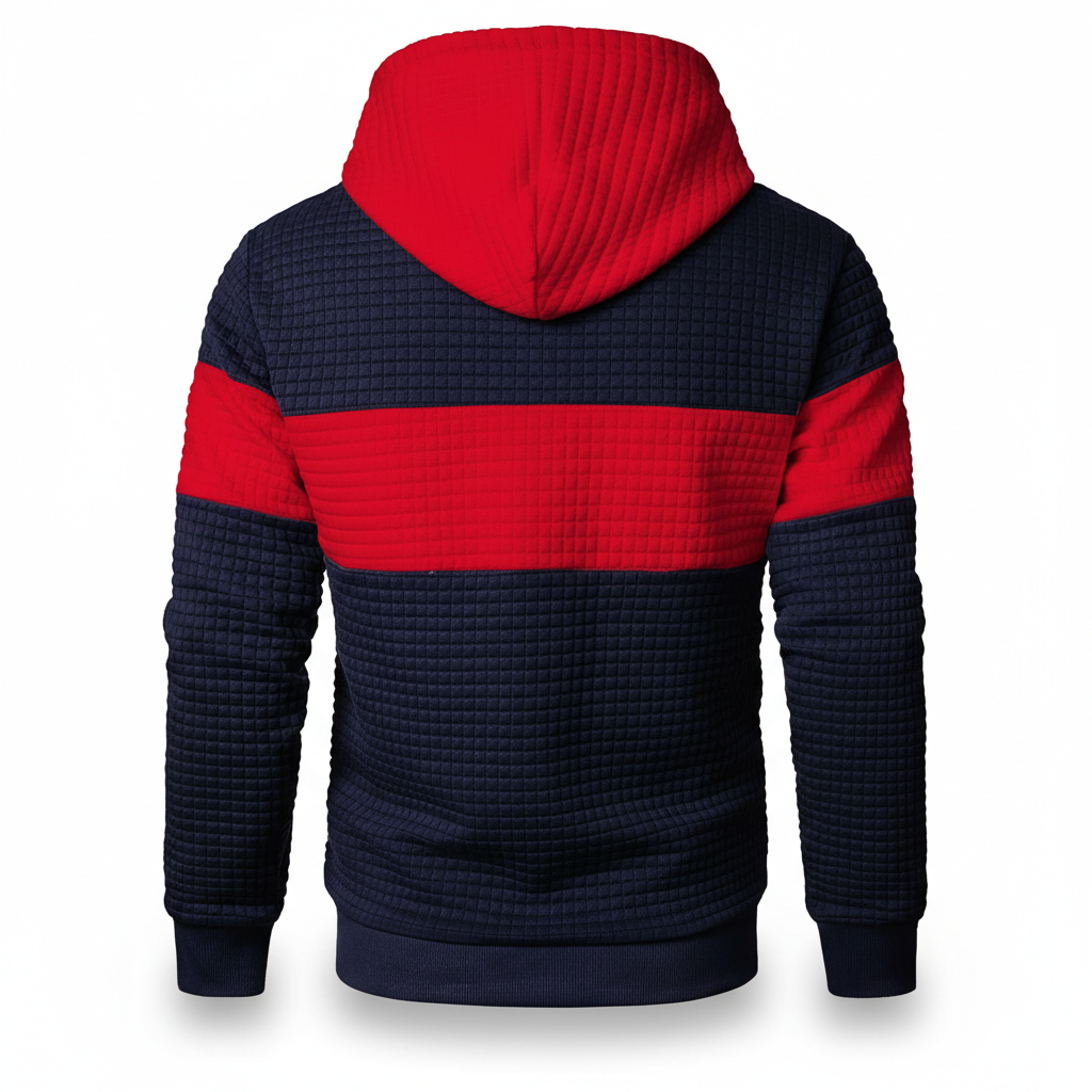 Men Sweatshirts Long Sleeve Pullover Patchwork Plaid Jacquard Hoodie Casual Drawstring Hoody Top