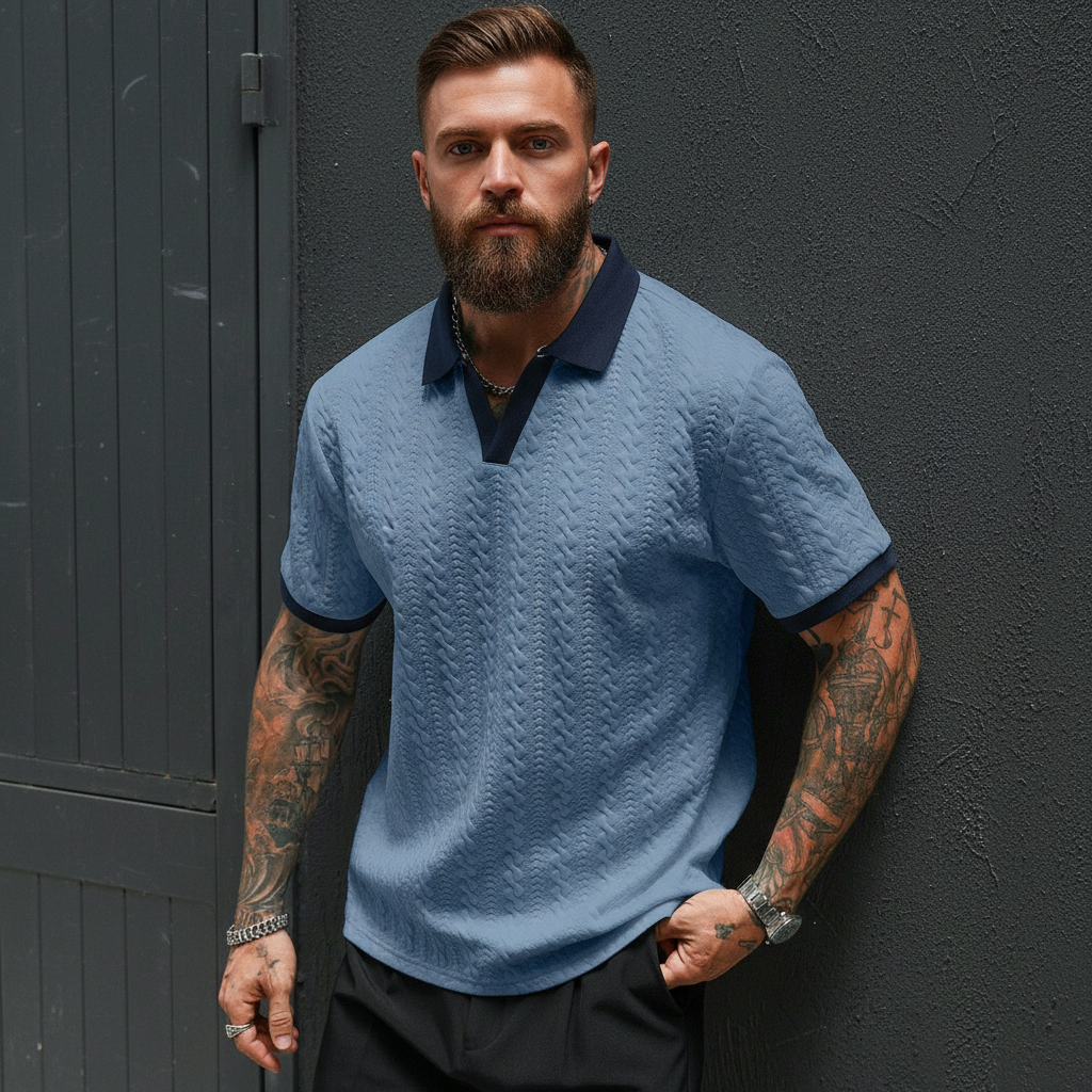Contrast Color Short Sleeve Commuter Polo Shirt For Men